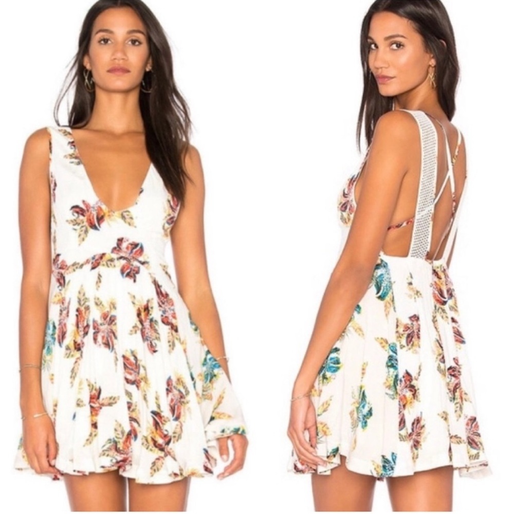 FREE PEOPLE Thought I Was Dreaming Floral Mini Dress Ivory halter L